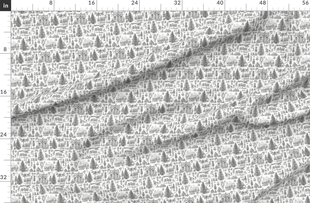 Christmas Nutcracker Toile Black and White Fabric design