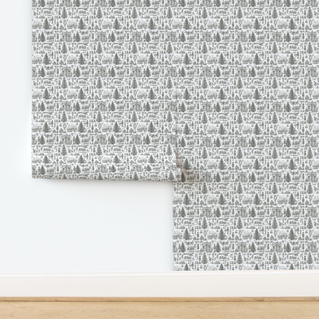 Christmas Nutcracker Toile Black and White Wallpaper design