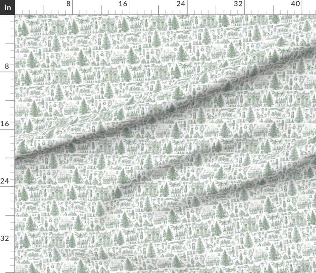 Christmas Nutcracker Toile Forest Green Fabric design
