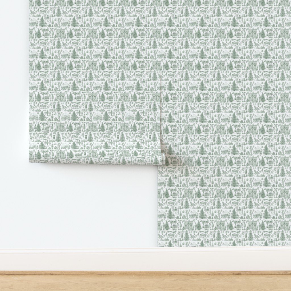 Christmas Nutcracker Toile Forest Green Wallpaper design