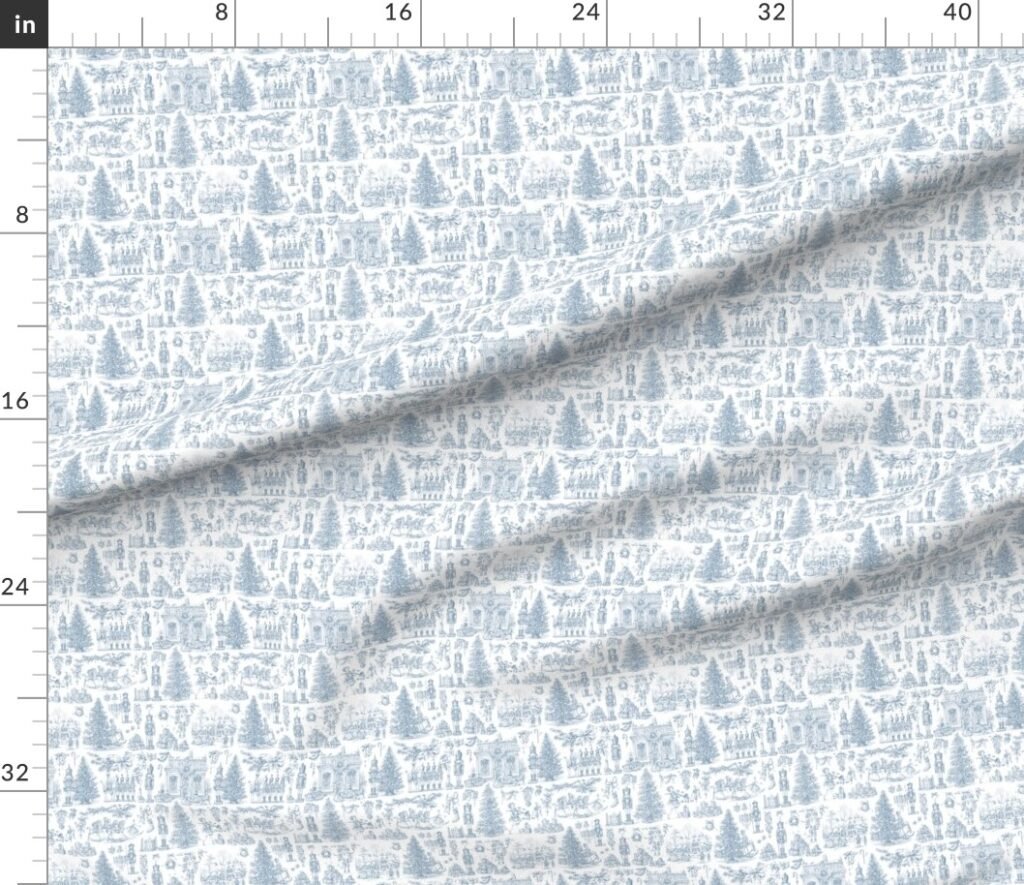 Christmas Nutcracker Toile Blue Fabric design