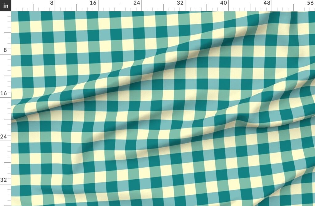 Teal and Cream White 2 Inch Gingham Fabric design