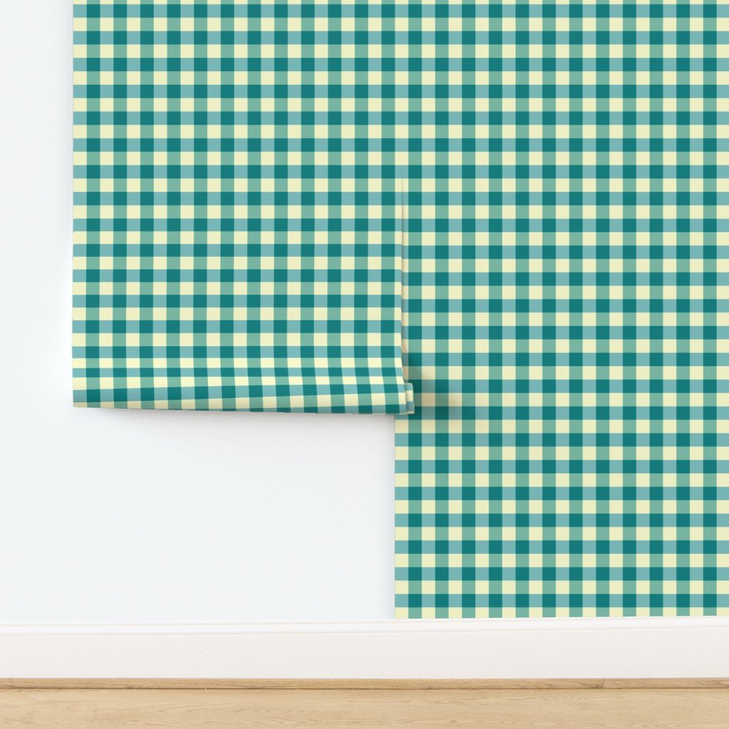 Teal and Cream White 2 Inch Gingham Wallpaper design