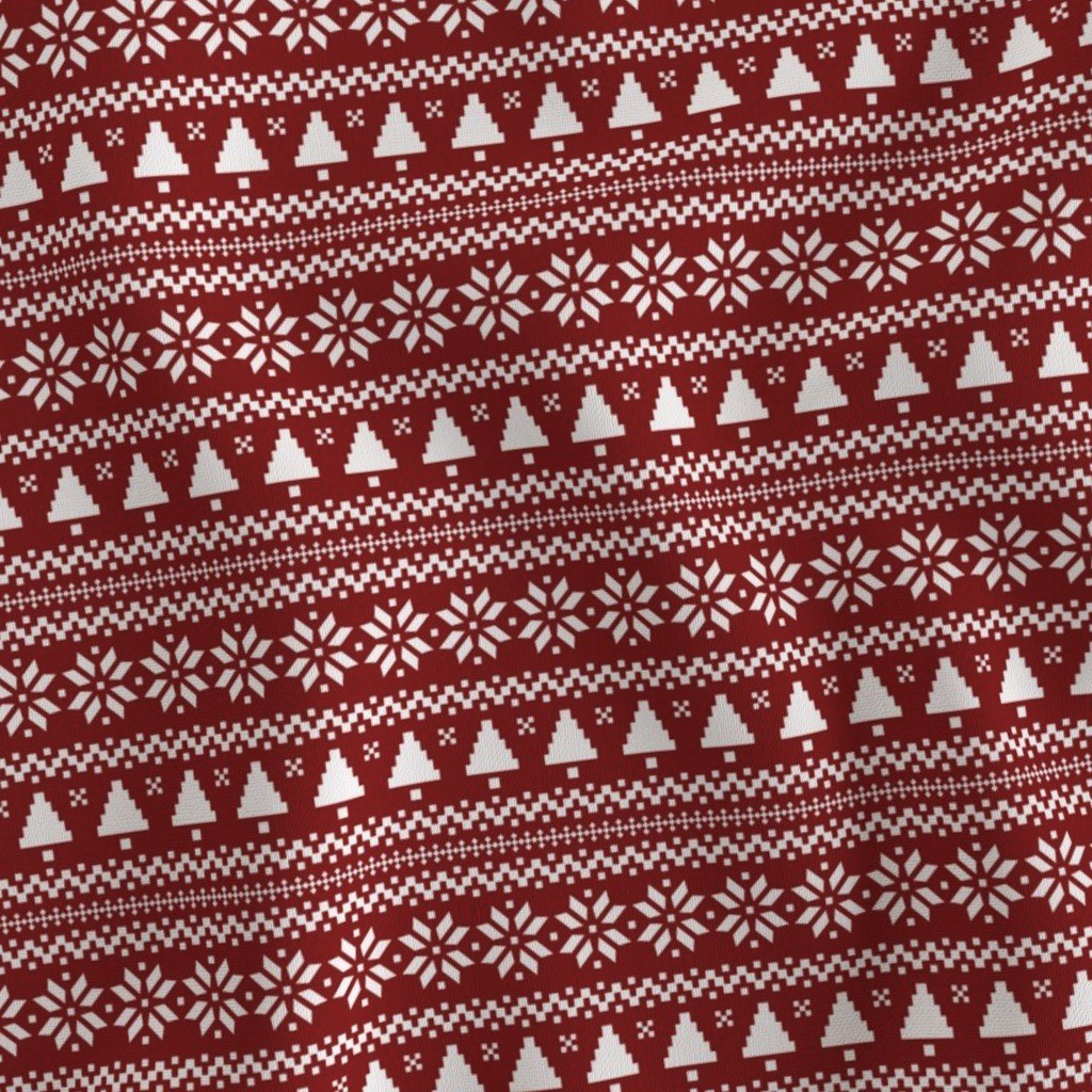 Dark Christmas Candy Apple Red Nordic Trees Stripe in White Home Styling Collection Design Collection evergreen trees fabric