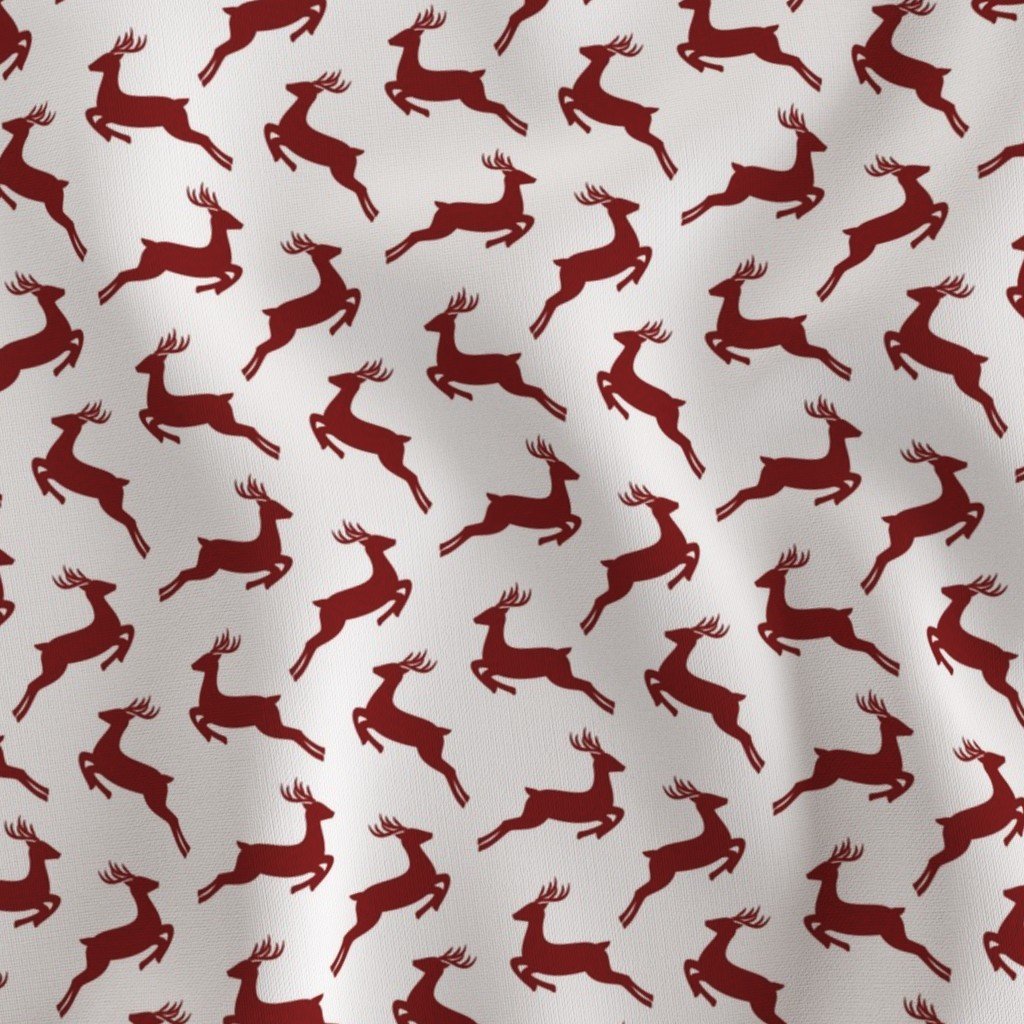 Large Dark Christmas Candy Apple Red Leaping Reindeer on White Interior Collection Decor Collection leaping reindeer fabric