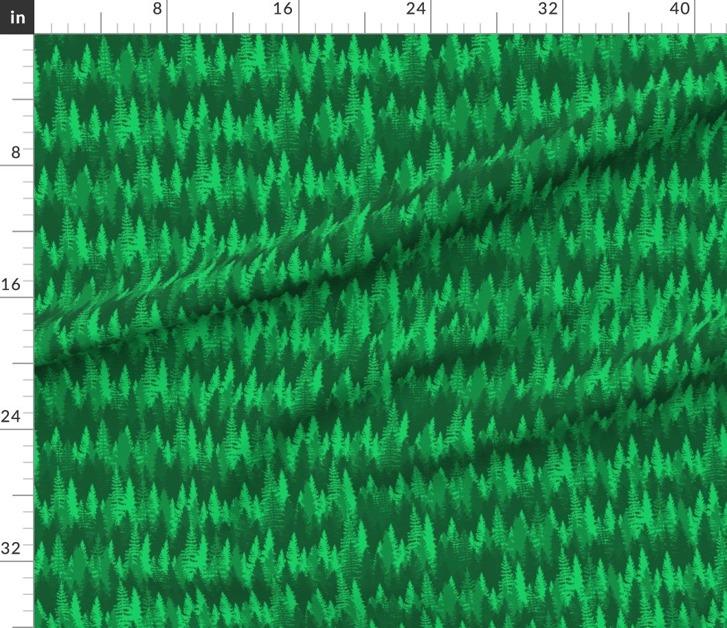 Endless Evergreen Forest with Fir Trees in Shades of Bright Green Home Styling Collection Home Decor Collection bright green fabric