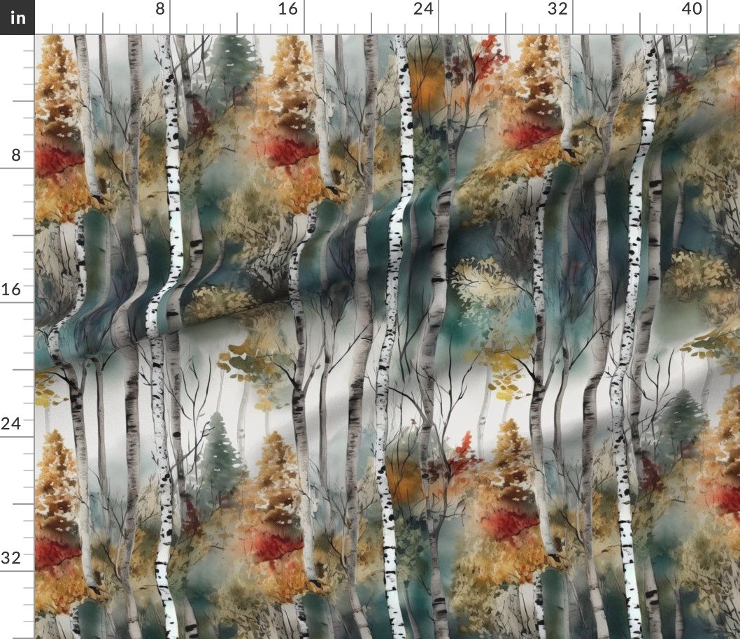 Endless Birch Tree Dreamscape Trees in Misty Forest Watercolor Home Decor Collection Home Styling Collection enchanting design fabric