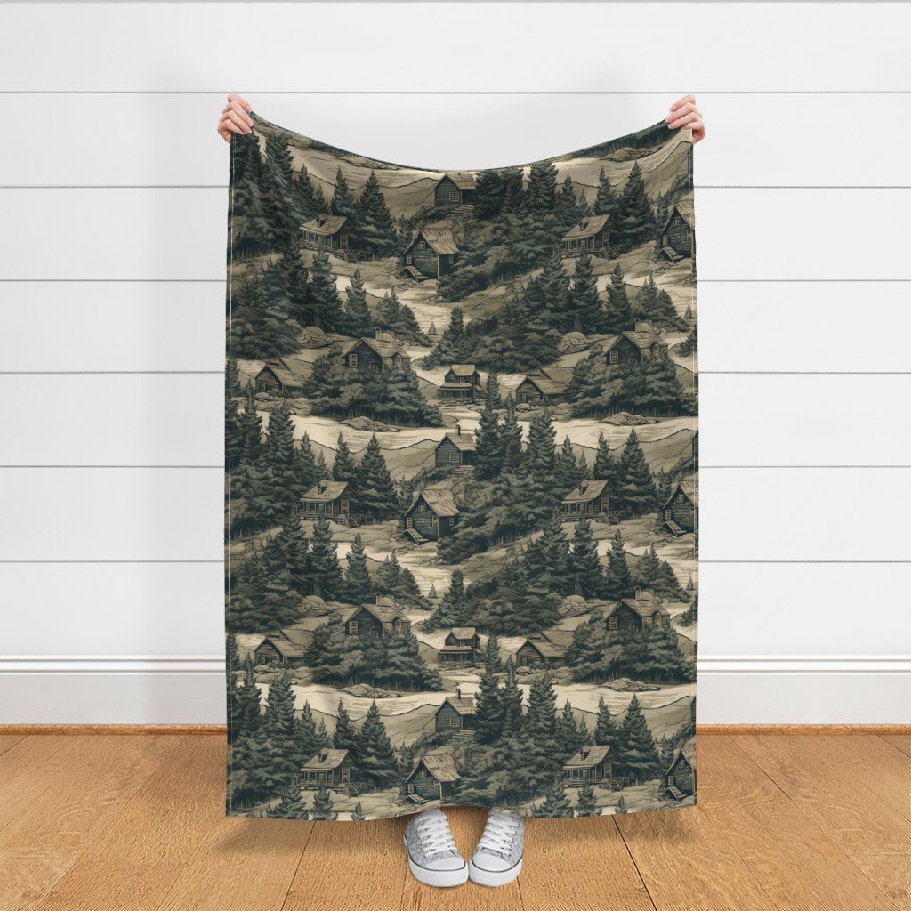 Montana Treescape Evergreens with Cabins Home Styling Collection Interior Collection montana trees fabric