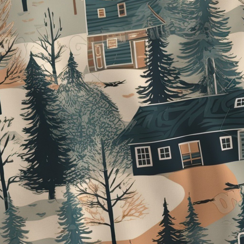 Montana Winter Cabins Montana with Evergreens Home Decor Collection Decor Collection montana winter cabin fabric
