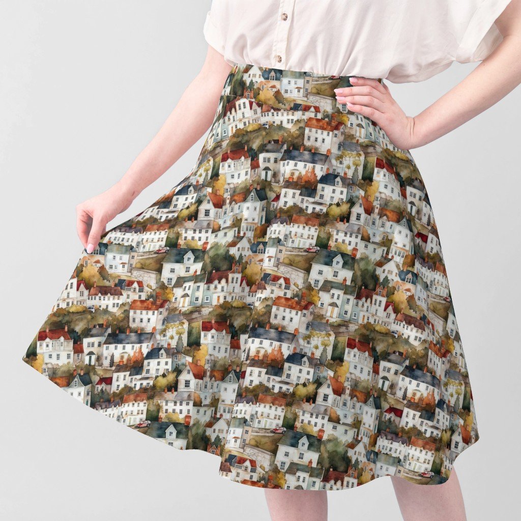 Small English Town Houses in Watercolor Decor Collection Home Styling Collection english town fabric