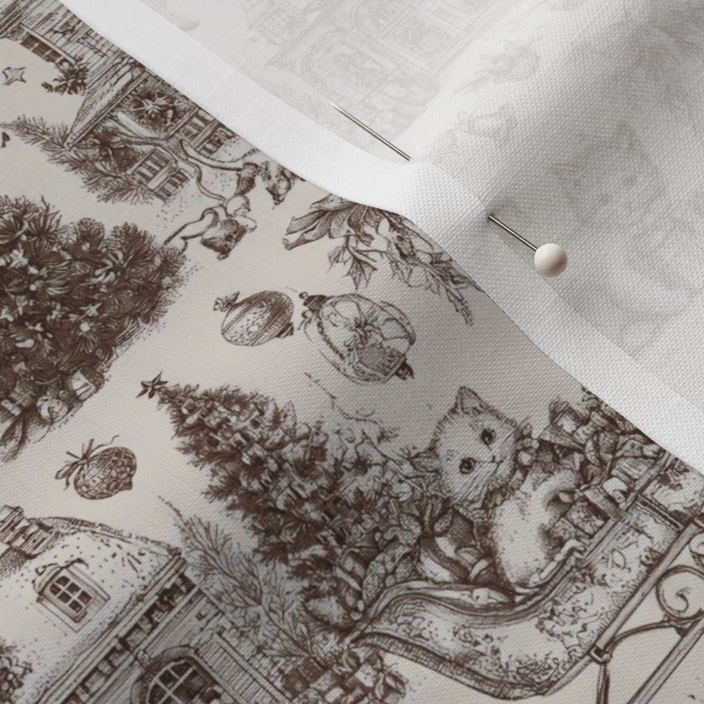 Christmas Cats Toile Chocolate Brown Home Styling Collection Decor Collection chocolate brown fabric