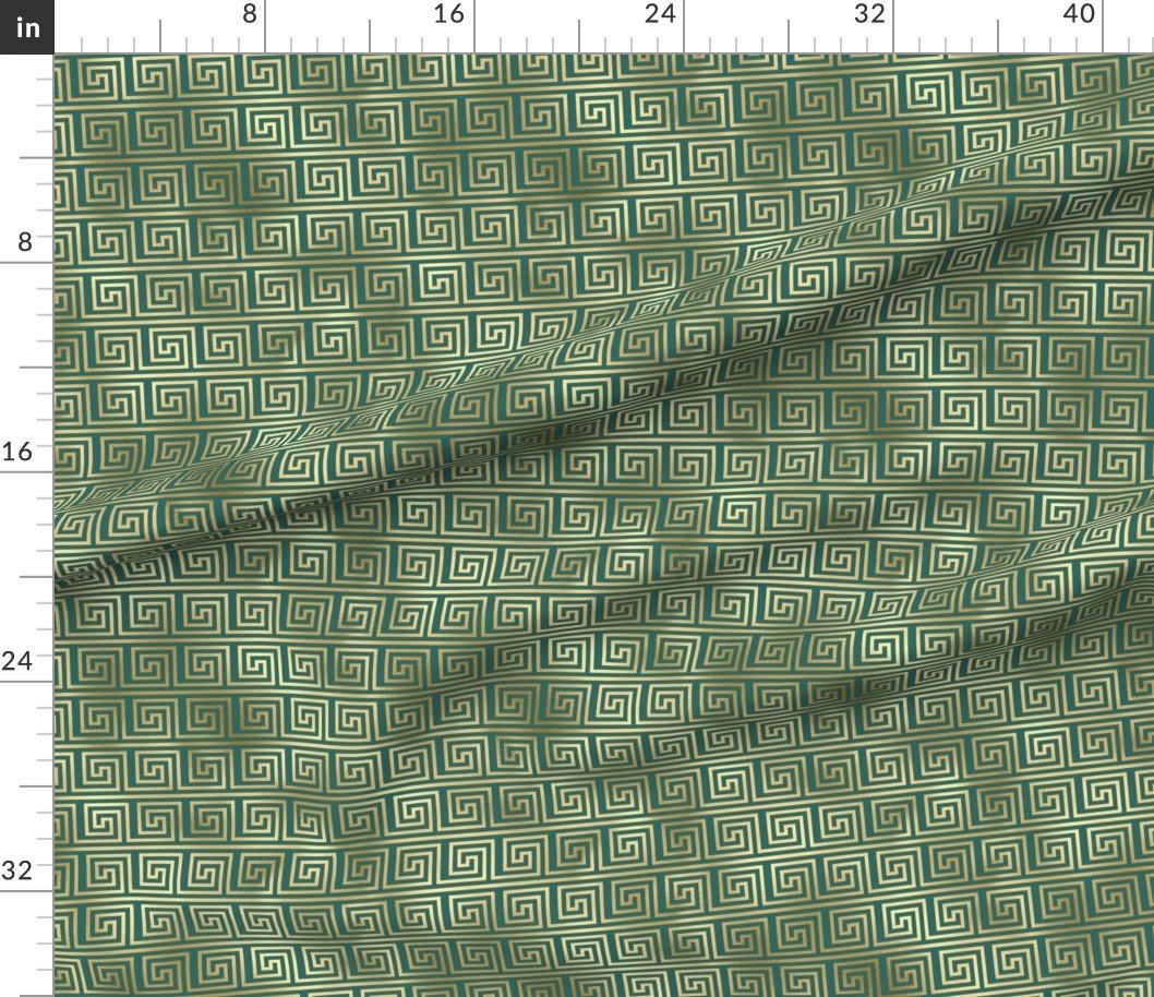 Teal and Faux Gold Foil Vintage Art Deco Greek Key Pattern Interior Collection Interior Collection gold foil fabric