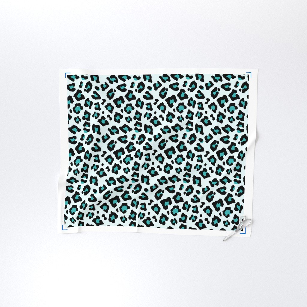 Jumbo Leopard Spots Animal Repeat Pattern Print in Turquoise Blue and Black Decor Collection Home Styling Collection animal spots fabric