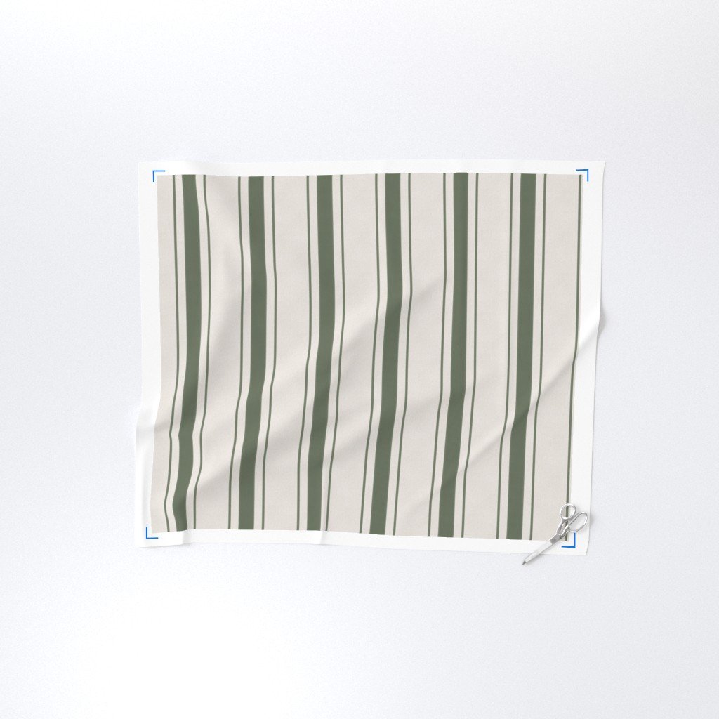 Leaf Green Antique Vintage Mattress Ticking Stripe on Cream Decor Collection Home Decor Collection faux linen fabric