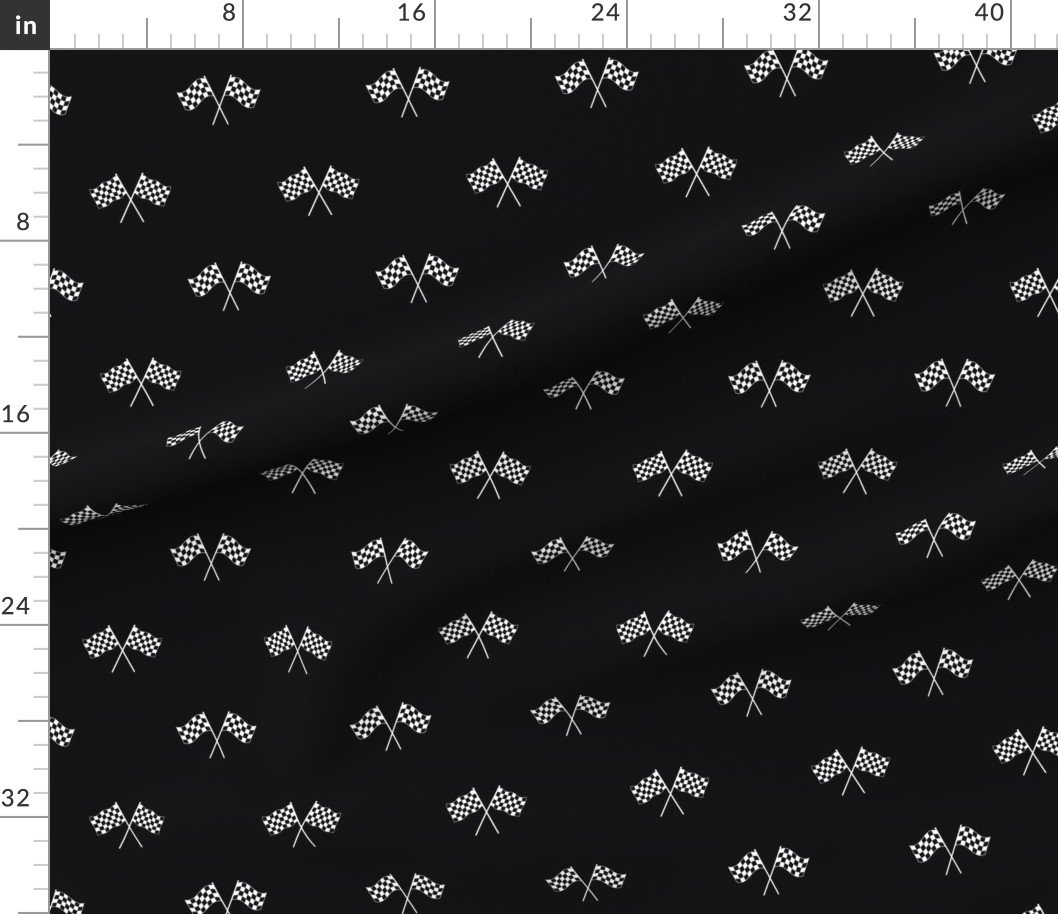 Small Black and White Classic Chequered Flags on Black Design Collection Design Collection classic car fabric