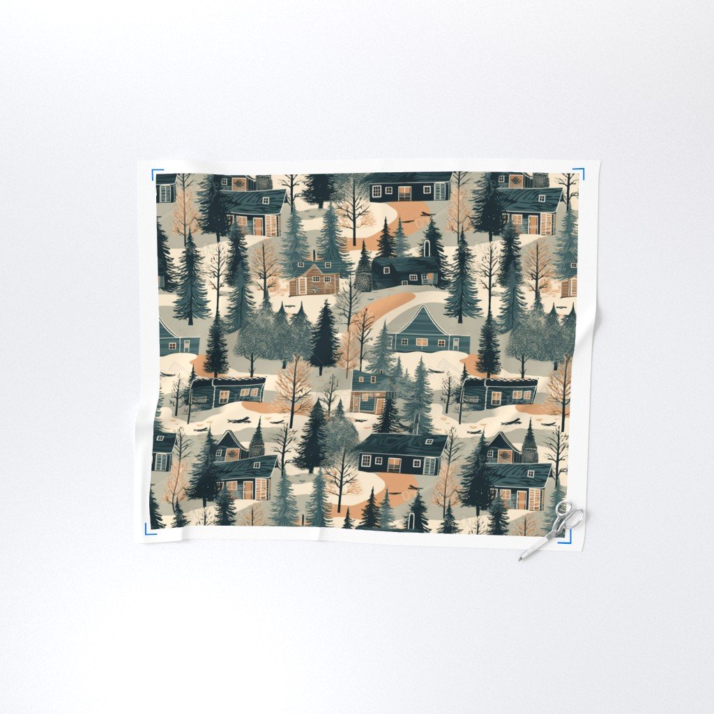 Montana Winter Cabins Montana with Evergreens Home Decor Collection Decor Collection winter cabins fabric