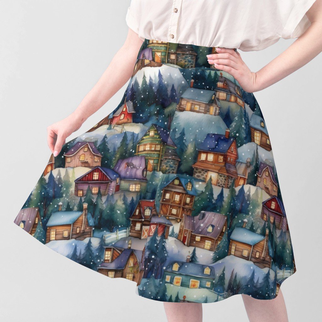 Large Christmas Rustic Country Winter Cabins Watercolor Decor Collection Design Collection rustic cabins fabric