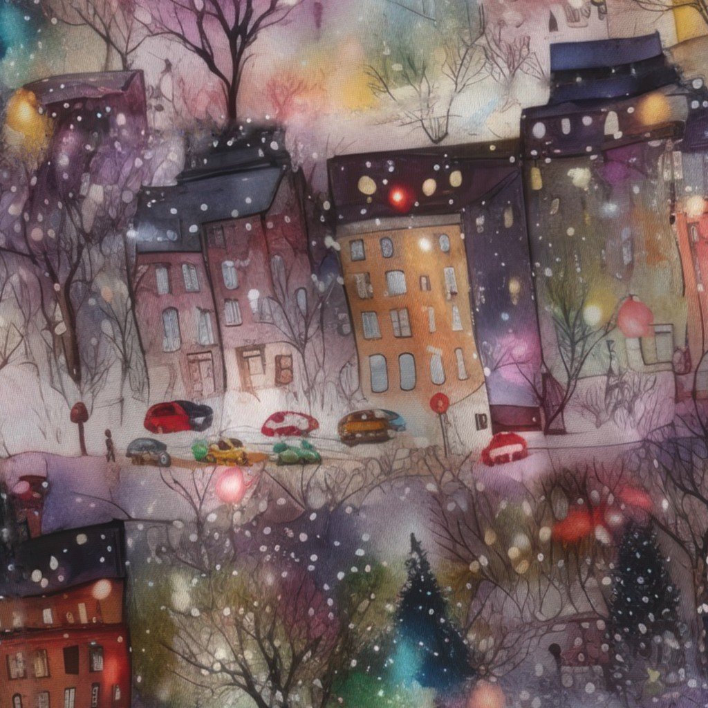 Large New York City Christmas Street Watercolor Home Styling Collection Home Styling Collection christmas village fabric