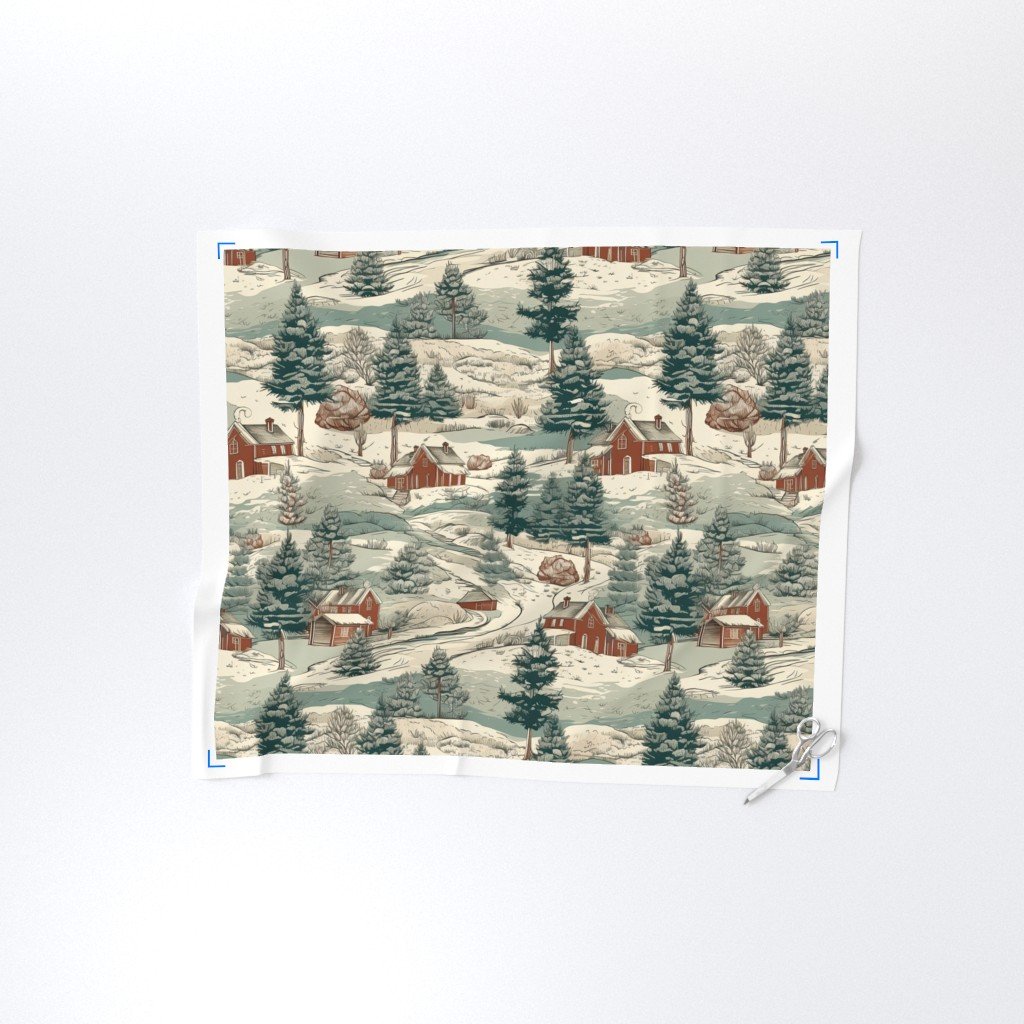 Small Montana Winter Cabins Montana with Evergreens Design Collection Home Decor Collection winter cabins fabric
