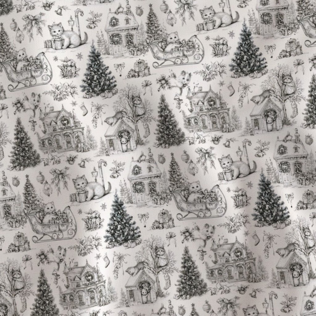 Christmas Cats Toile Black and White Home Styling Collection Home Styling Collection christmas toile fabric