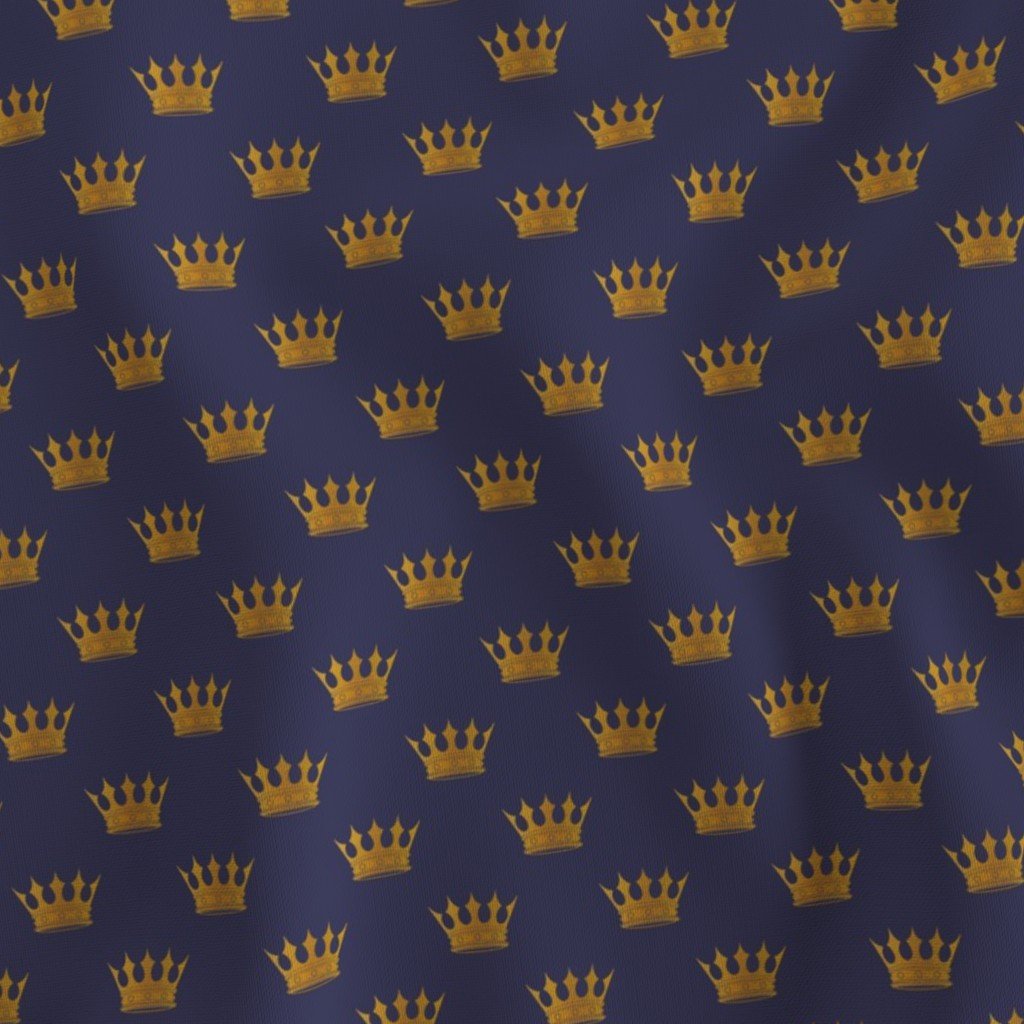Mini Gold Crowns on Royal Blue Design Collection Interior Collection faux gold fabric