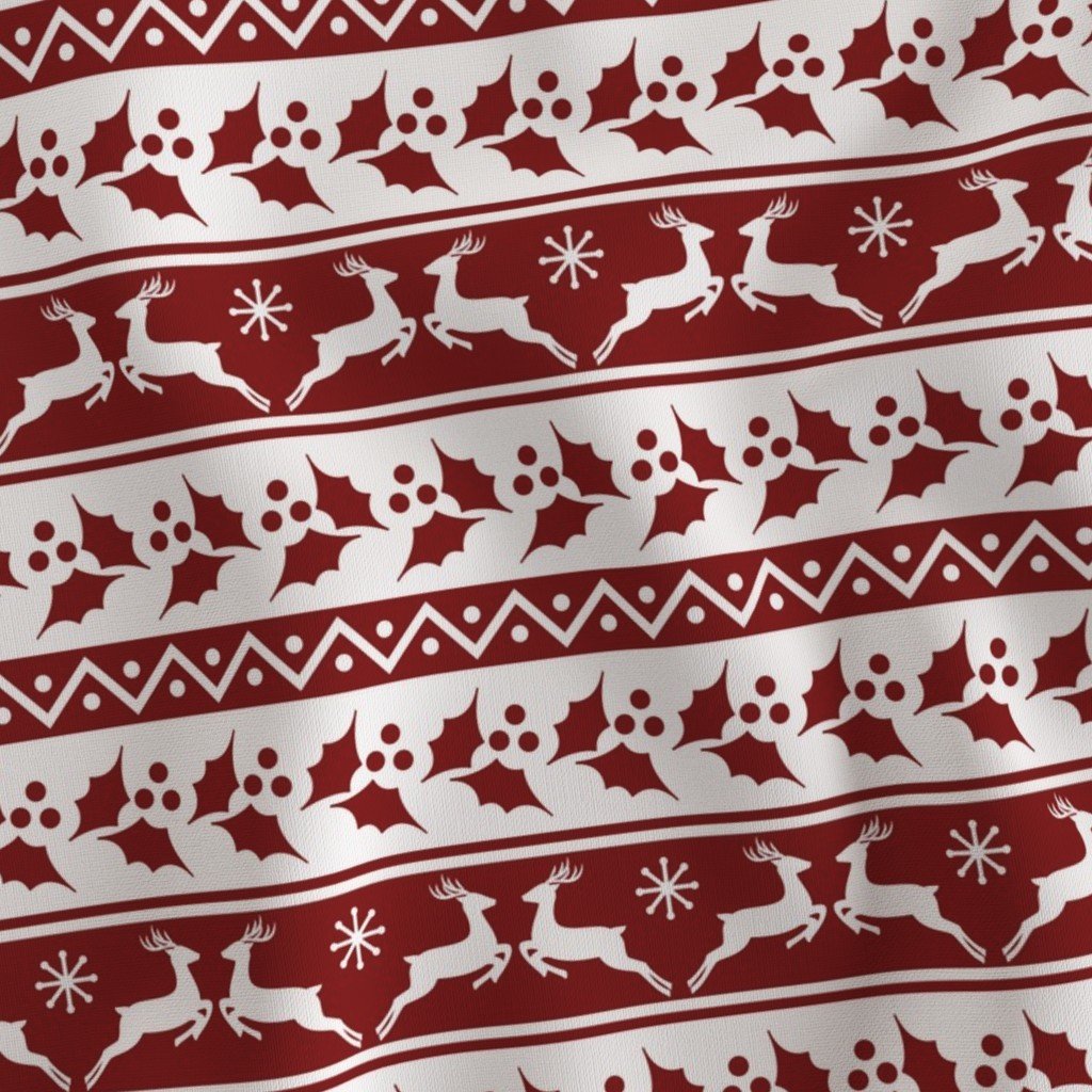 Large Dark Christmas Candy Apple Red Nordic Reindeer Stripe in White Design Collection Home Styling Collection red stripe fabric