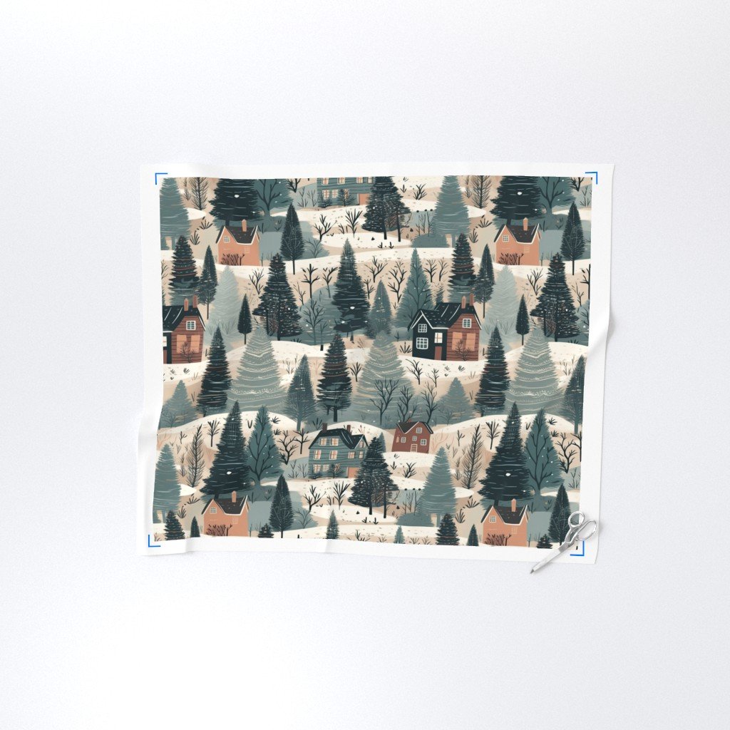 Montana Winter Cabins Montana with Evergreens Home Styling Collection Home Decor Collection winter forest winter fabric