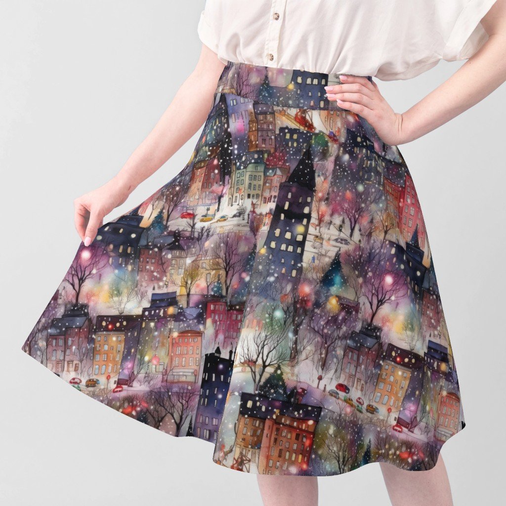 Large New York City Christmas Street Watercolor Home Styling Collection Home Styling Collection city houses fabric
