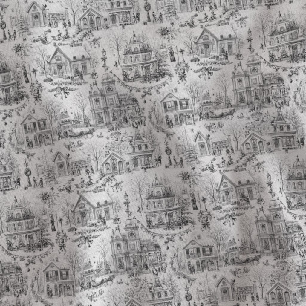 Victorian Christmas Village Toile Black and White Home Decor Collection Interior Collection holiday decor fabric