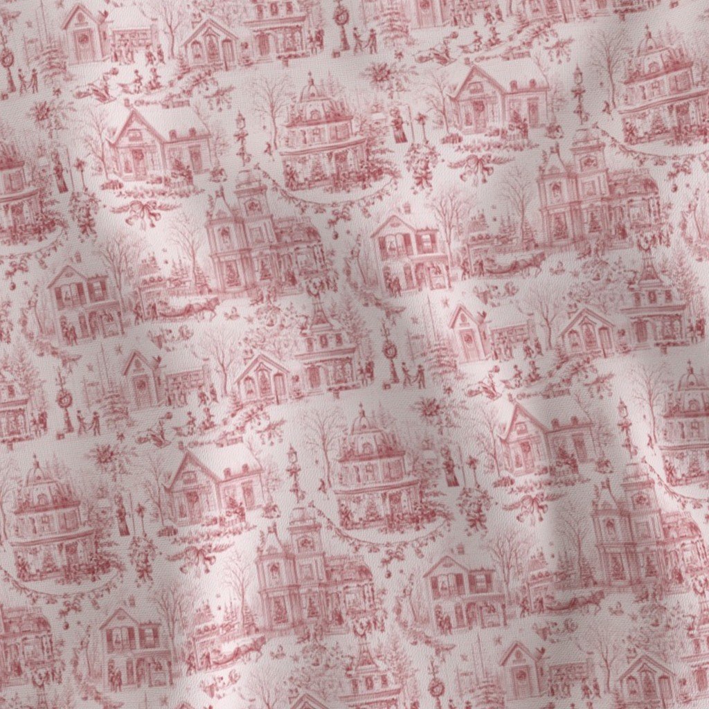 Victorian Christmas Village Toile Christmas Red Home Decor Collection Interior Collection horse drawn sleigh fabric