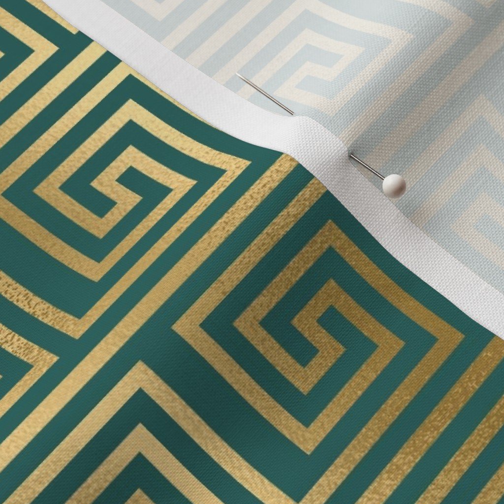 Teal and Faux Gold Foil Vintage Art Deco Greek Key Pattern Interior Collection Interior Collection teal and gold fabric