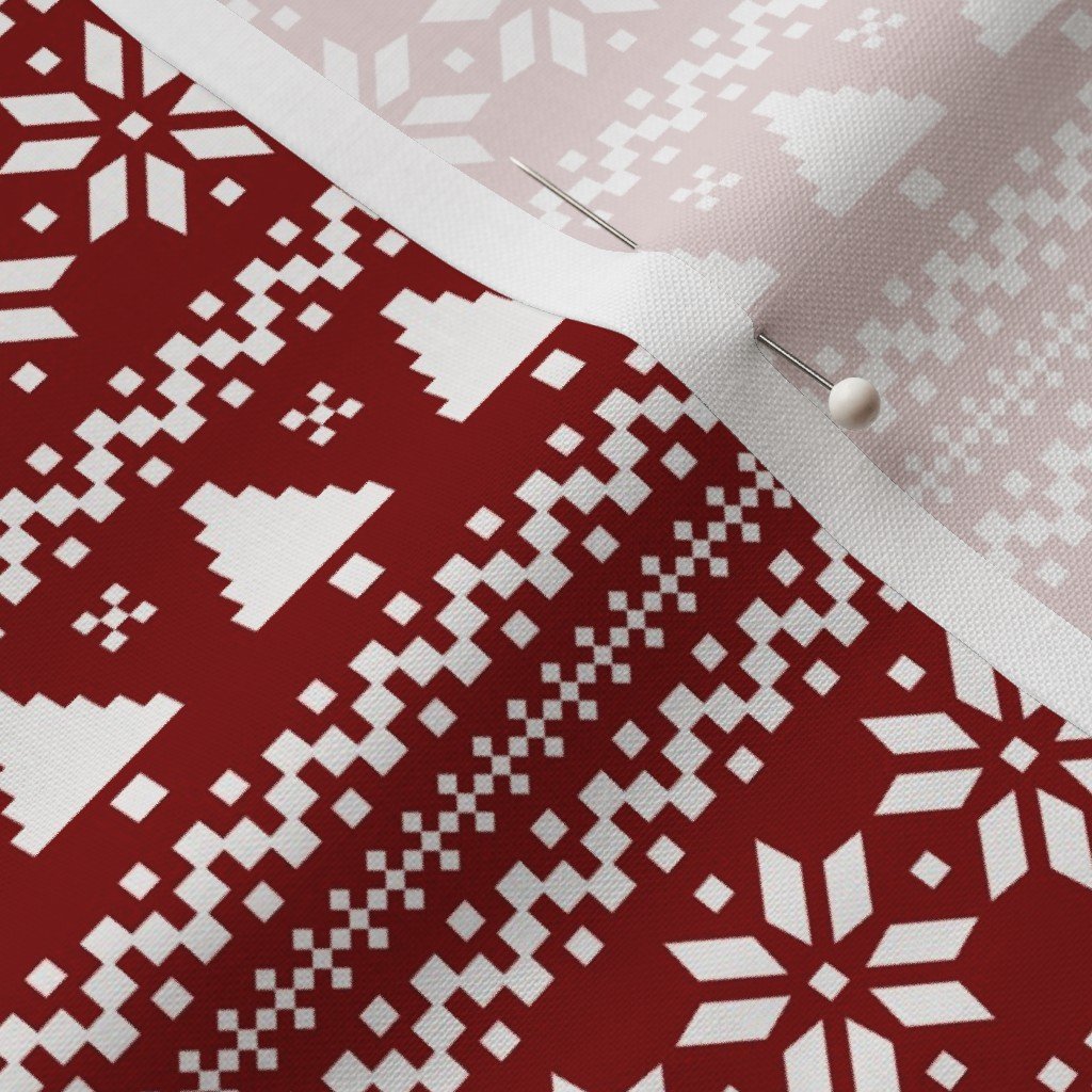 Dark Christmas Candy Apple Red Nordic Trees Stripe in White Home Styling Collection Design Collection nordic trees fabric