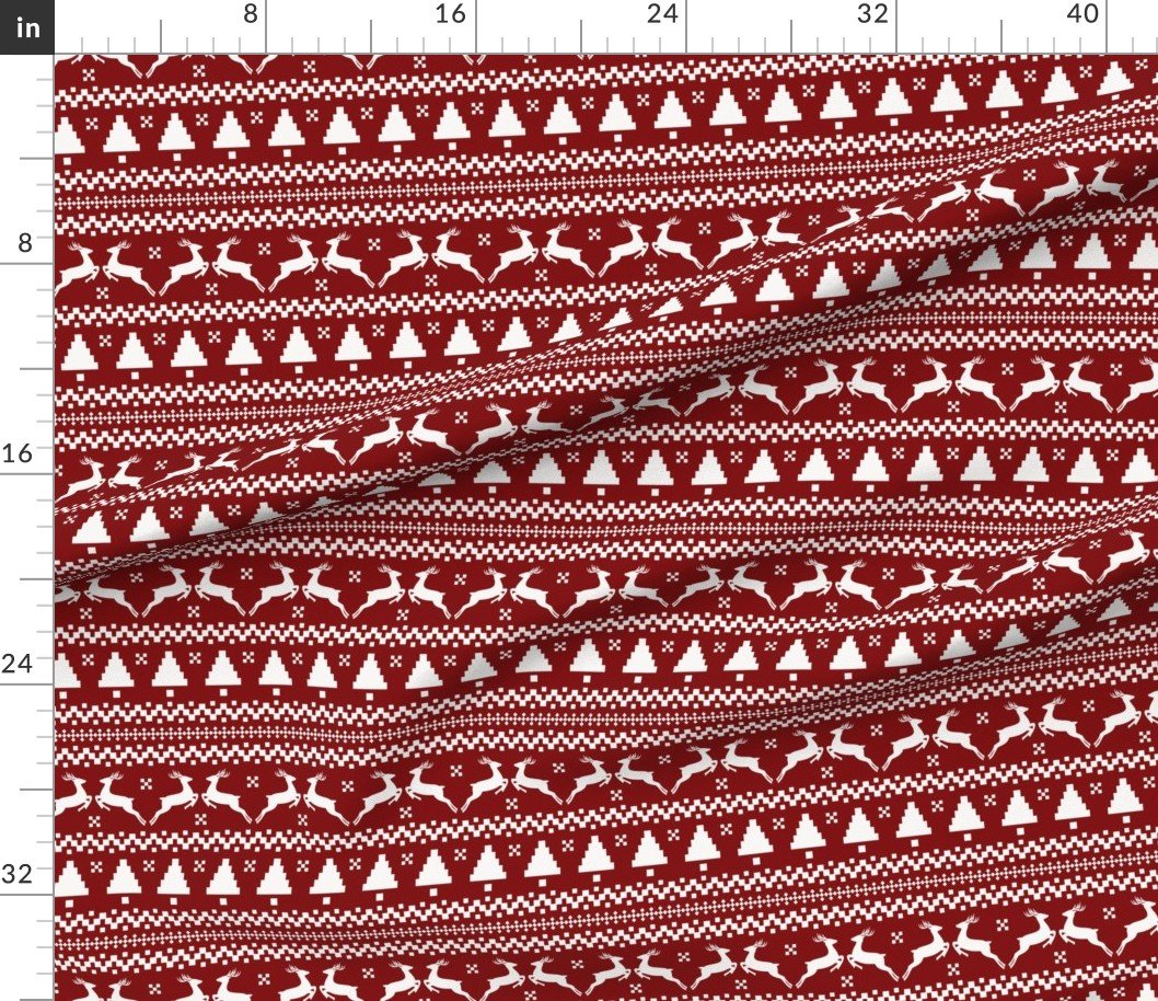 Large Dark Christmas Candy Apple Red Nordic Reindeer Stripe in White Home Decor Collection Interior Collection reindeer stripe fabric