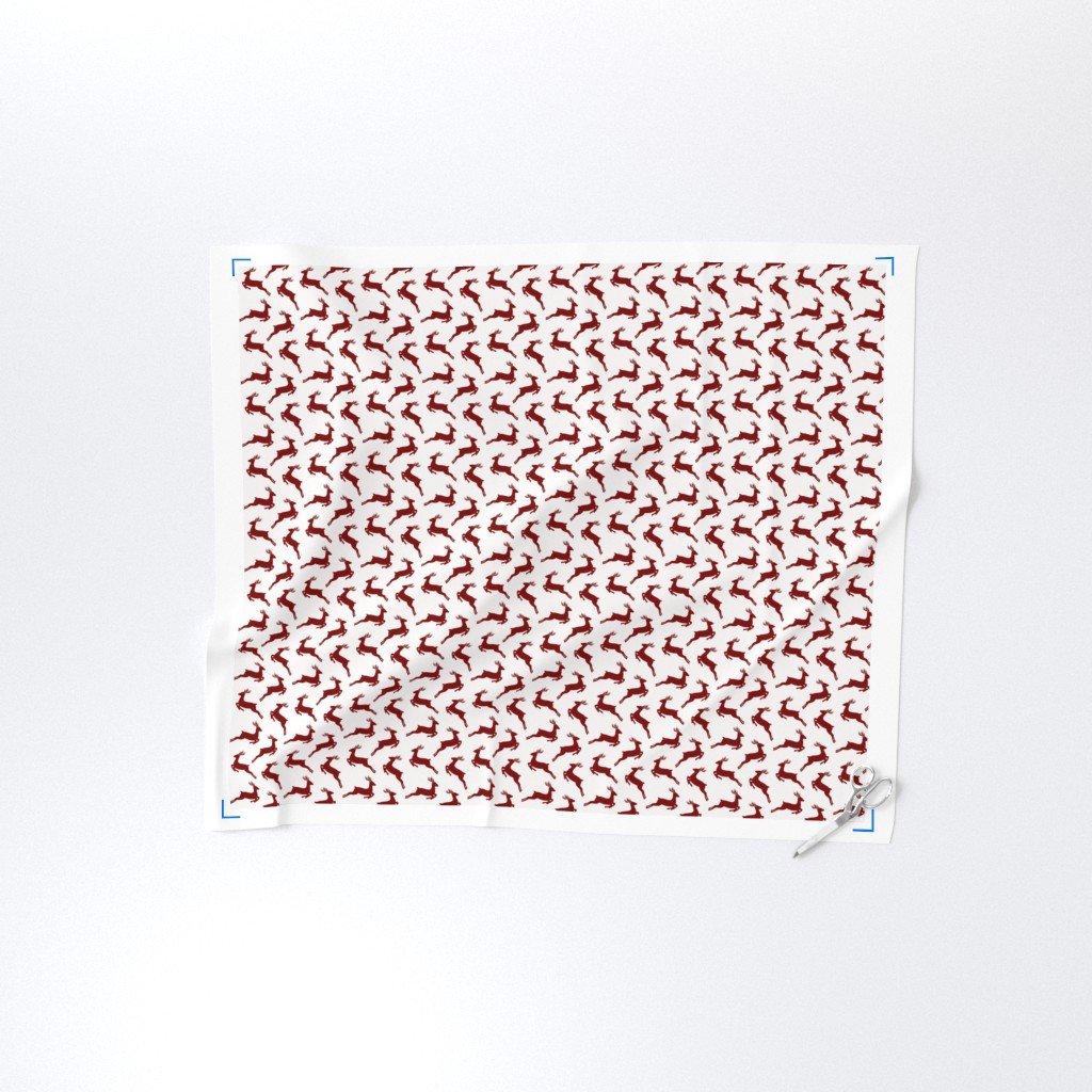 Large Dark Christmas Candy Apple Red Leaping Reindeer on White Interior Collection Decor Collection red stags fabric