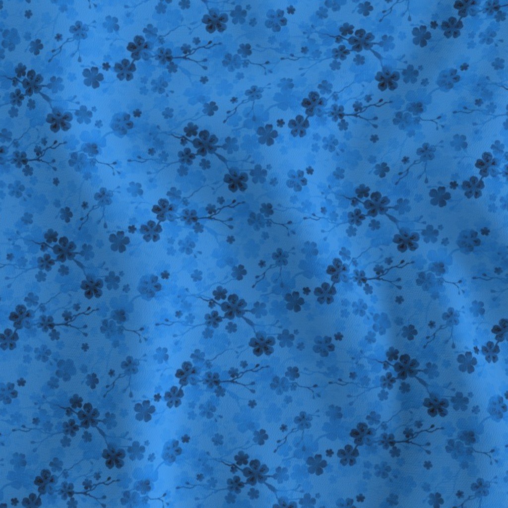 Classic Blue Pastel Watercolor Cherry Blossom Flowers and Vines Home Styling Collection Interior Collection rainbow vines fabric