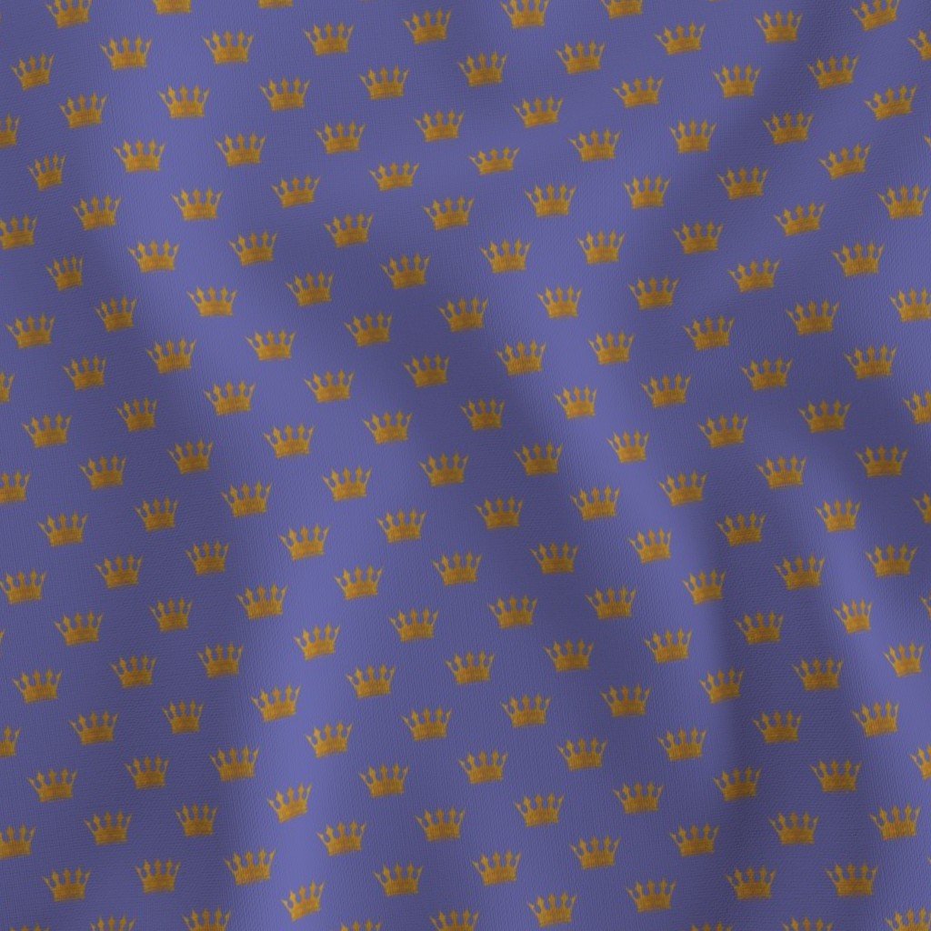 Faux Metallic gold Foil Crowns on Periwinkle Blue Color of the Year Interior Collection Design Collection peri blue fabric