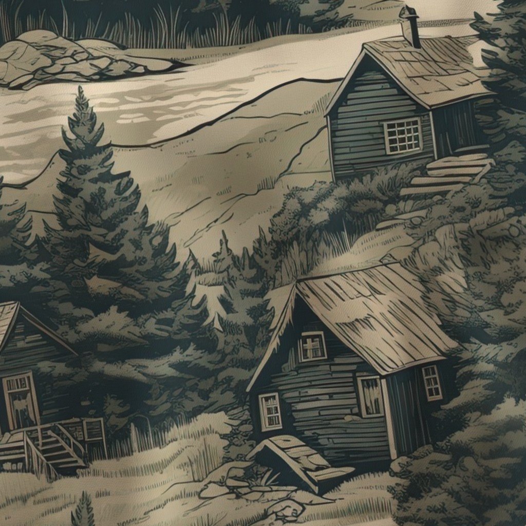 Montana Treescape Evergreens with Cabins Home Styling Collection Interior Collection western trees fabric