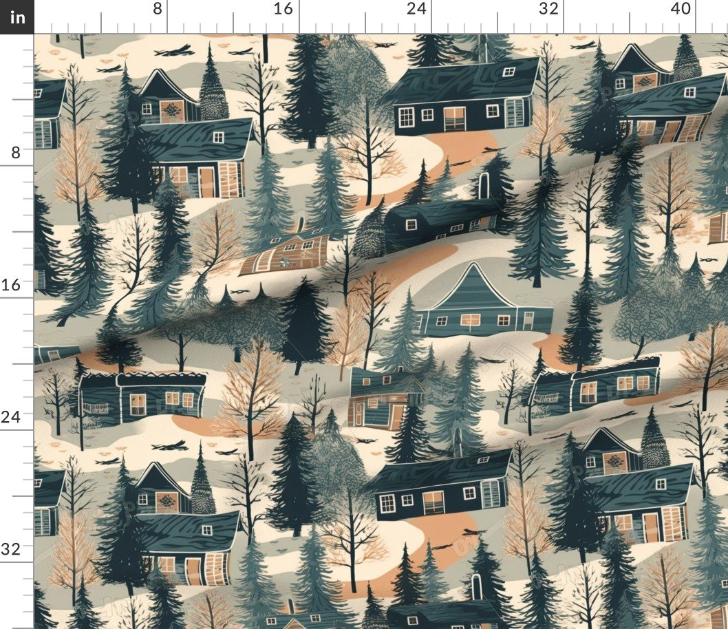 Montana Winter Cabins Montana with Evergreens Home Decor Collection Decor Collection montana forest fabric
