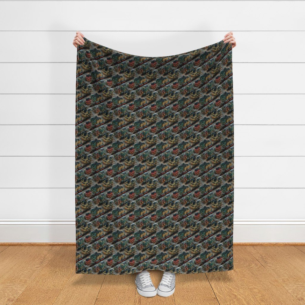 Small Isometric Snowy Christmas Village with Festive Trains and Townhouses Decor Collection Home Decor Collection christmas fabric