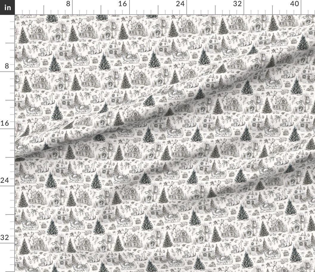 Christmas Cats Toile Black and White Home Styling Collection Home Styling Collection holiday cats fabric