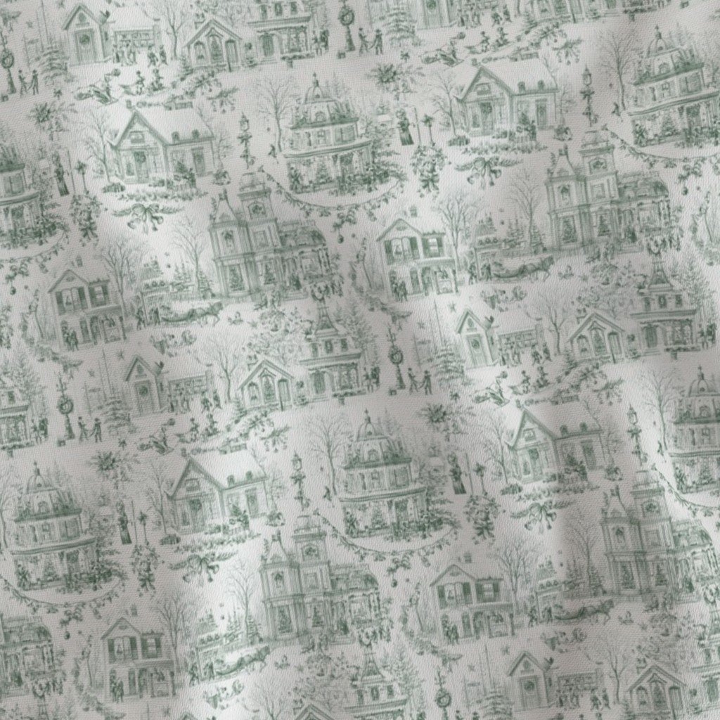 Victorian Christmas Village Toile Forest Green Home Styling Collection Home Decor Collection horse drawn sleigh fabric