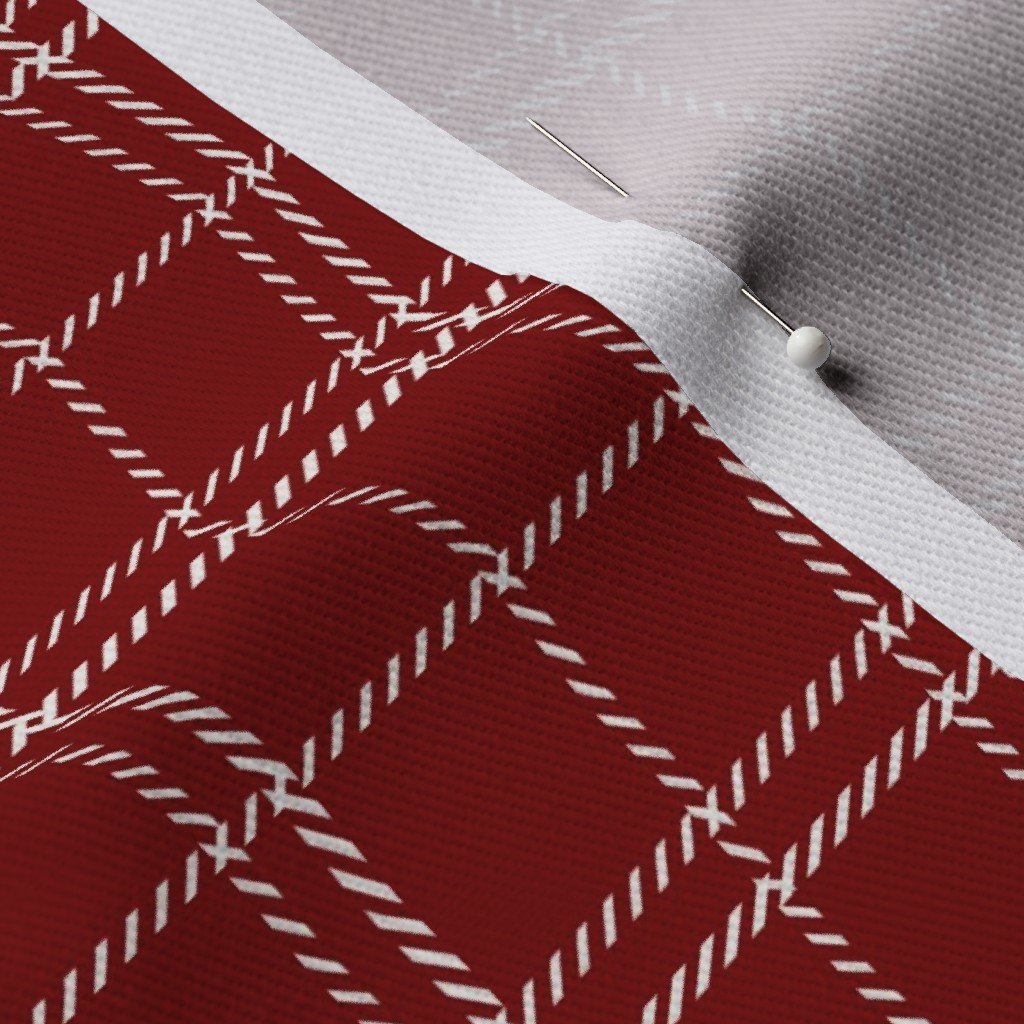 Dark Christmas Candy Apple Red Plaid Check with White Fabric grid pattern fabric