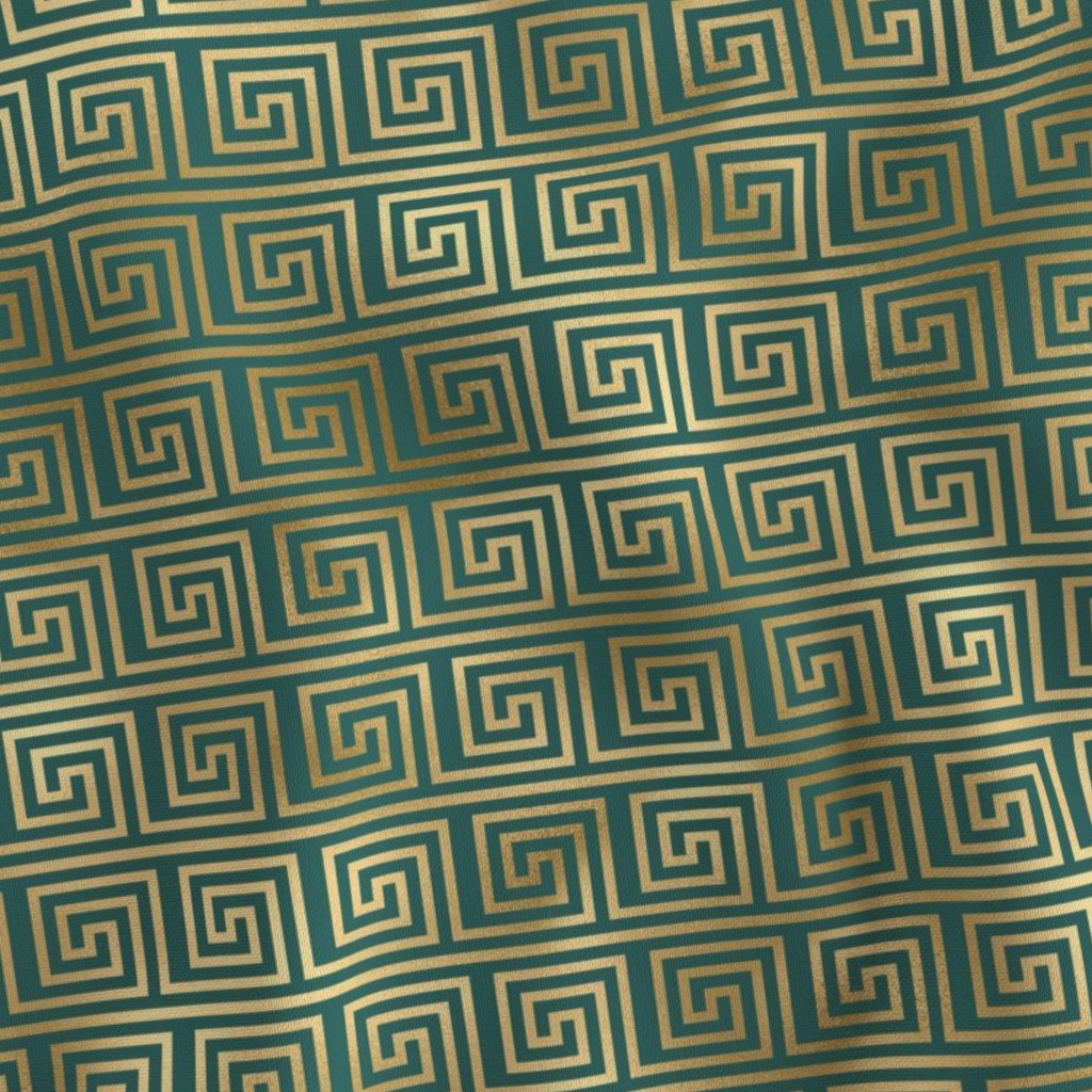 Teal and Faux Gold Foil Vintage Art Deco Greek Key Pattern Interior Collection Interior Collection teal greek key fabric