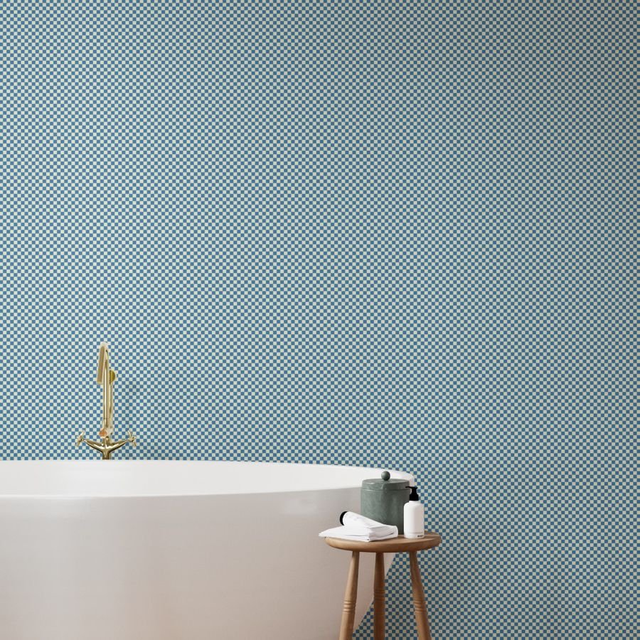 Cornflower Blue and Cream Checkerboard Squares Wallpaper blue checks wallpaper