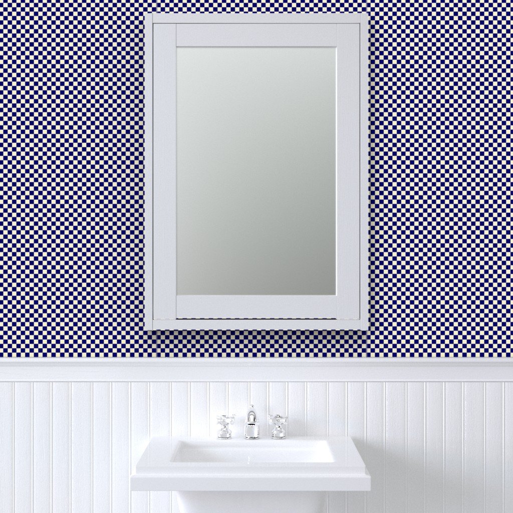 Navy Blue and Cream Checkerboard Squares Wallpaper blue checks wallpaper