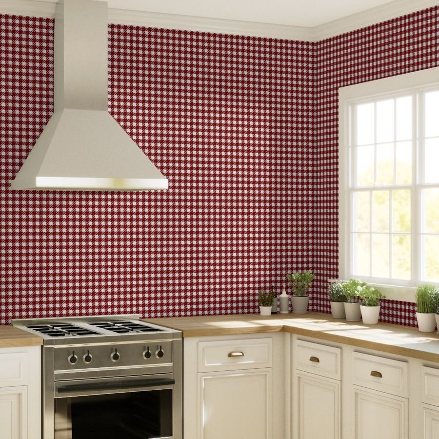 Large Dark Christmas Candy Apple Red Gingham Plaid Check Wallpaper gingham check wallpaper