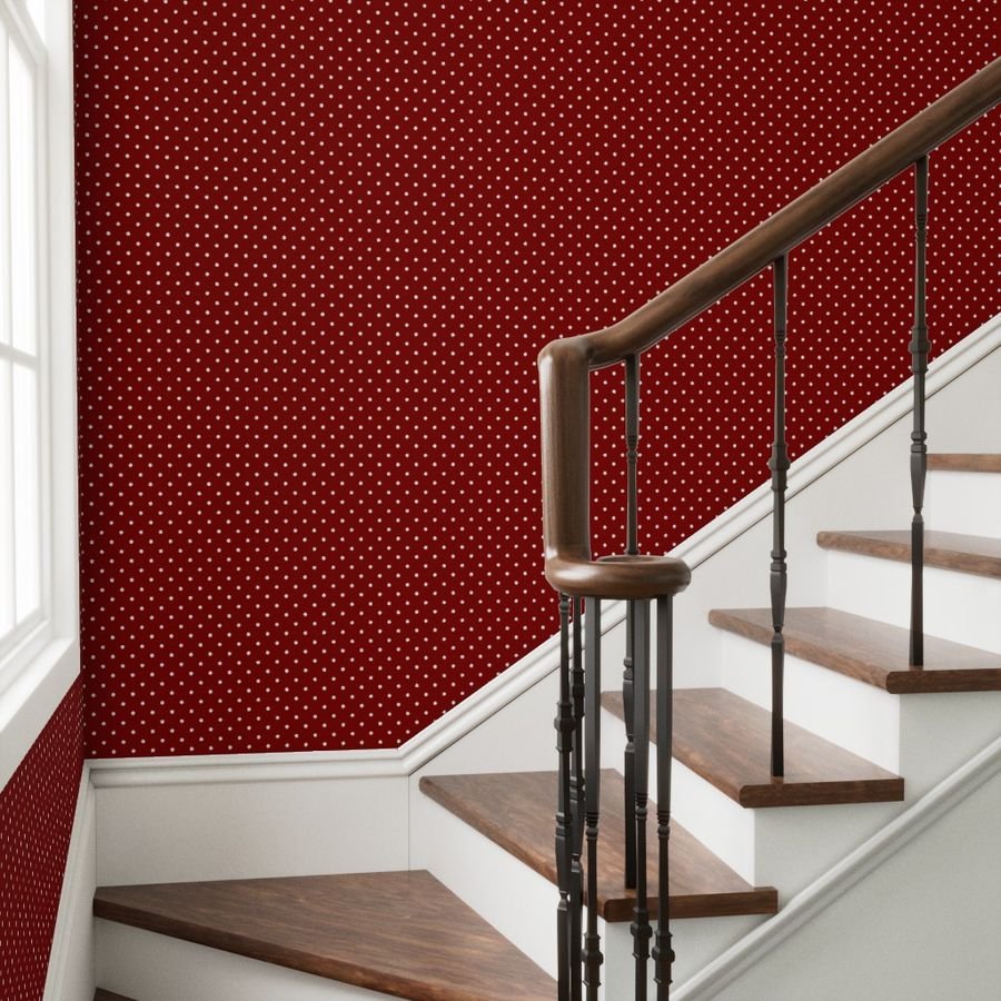 Large White Polka Dots On Dark Christmas Candy Apple Red Wallpaper red polka dots wallpaper