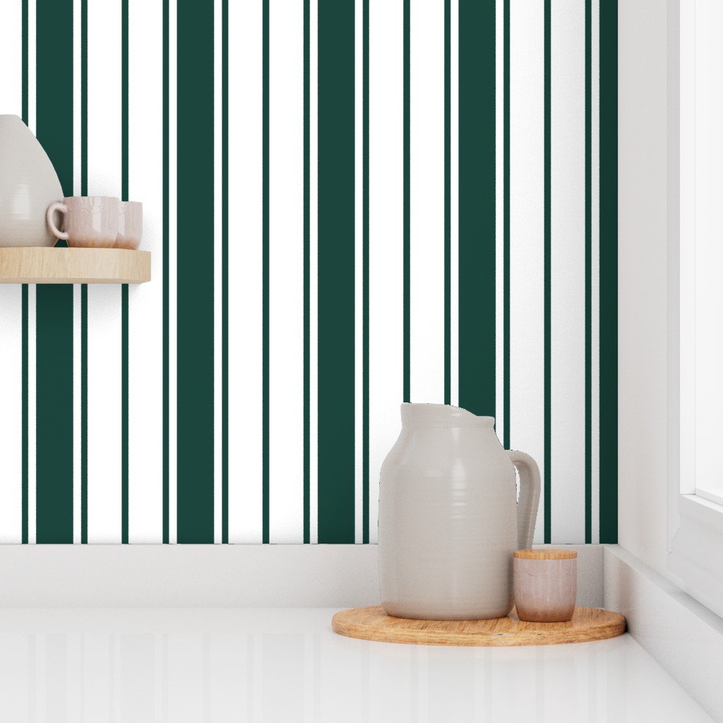 Cypress Green and White Vertical French Stripe Wallpaper cypress green white wallpaper