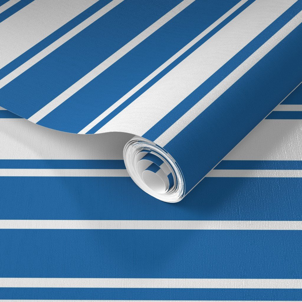 Biscayne Bay Blue and White Horizontal French Stripe Wallpaper horizontal stripe wallpaper