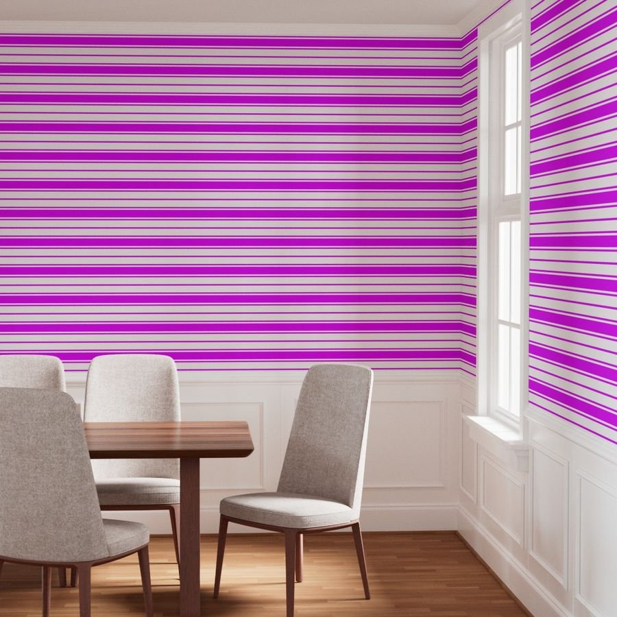 Orlando Orchid and White Horizontal French Stripe Wallpaper jumbo stripe wallpaper